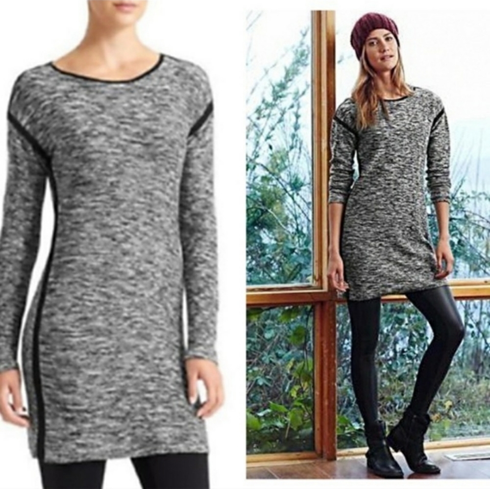 Athleta Retreat Marled Grey and Black Sweater Dress